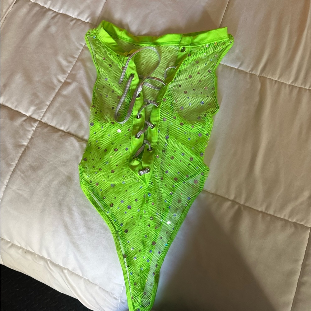 Rave body suit lime green with sparkles